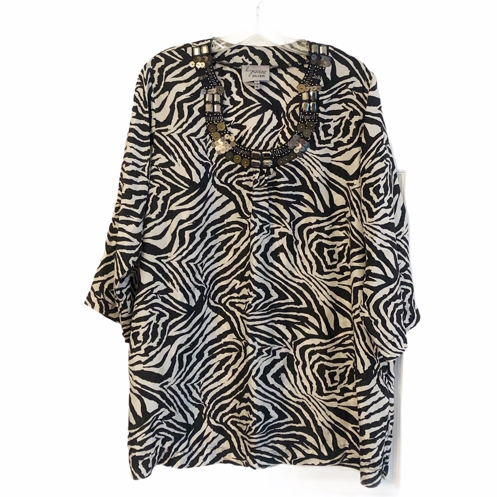 Lynn Ritchie Zebra Silk Beaded Tunic M